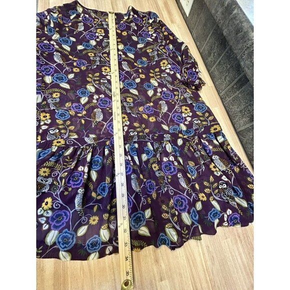 Kensie Tunic Dress Sheer Womens Fall Dress Halloween Dress Owls Plum Floral Sz L - Picture 9 of 13